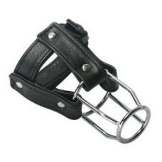 Кожаный черный фиксатор на половой член для БДСМ игр