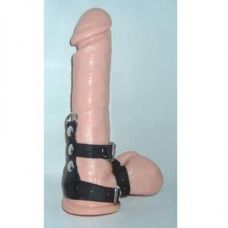 Кожаный бондаж для полового члена и мошонки черное