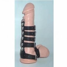 Кожаный черный фиксатор на половой член с ремешков для БДСМ игр