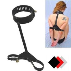 Бондаж для фісації рук за спиною з кріпленням до нашийника шкіряний чорний Bdsm4u