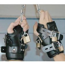 Шкіряні ремені на зап'ястя для БДСМ підвішування чорний