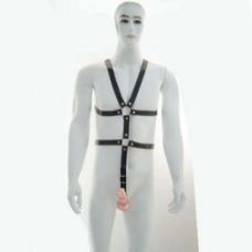 Чоловічий боді з натуральної шкіри для рольових БДСМ ігор чорного кольору Bdsm4u