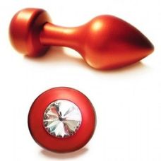 Червона анальна пробка з прозорим кристалом