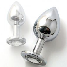 Металлическая анальная пробка с прозрачным камнем размер L