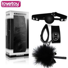 Набір для БДСМ-ігор Lovetoy чорний (наручники,кляп, стек)