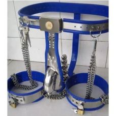 Мужской пояс целомудрия с клеткой для пениса синий
