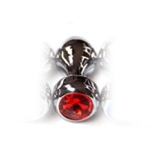 Серебристая анальная пробка с красным драгоценным камнем