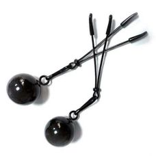 Зажимы на соски и клитор черные в виде пинцета с весами для БДСМ