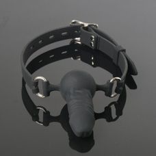 Кляп для рота силіконовий з фалоімітатором сірий