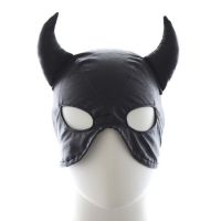 Черная кожаная маска с рогами для БДСМ IXI48290