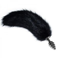 Анальна пробка ребриста з хвостом чорна Lovetoy