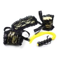 Набор для БДСМ кружевной черный(маска,наручники,плетка)