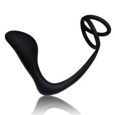 Чорний силіконовий масажер простати з парою ерекційних кілець