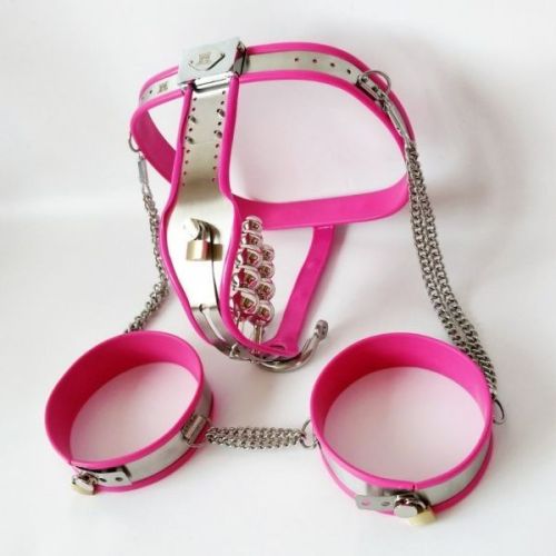 Пояс верности для женщин с наручниками розовый