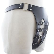 Сексуальні жіночі шкіряні трусики для БДСМ чорні