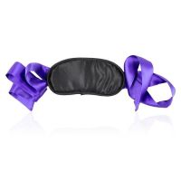 Нежная черная маска с фиолетовыми лентами для БДСМ
