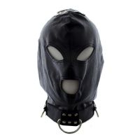 Маска-шлем из эко-кожи со шнуровкой и кольцом для подвешивания в БДСМ черная