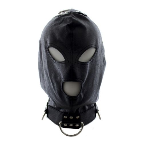 Маска-шлем из эко-кожи со шнуровкой и кольцом для подвешивания в БДСМ черная