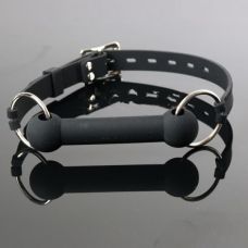 Кляп для рота чорний Шкіряний з силіконовою паличкою БДСМ