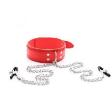 Нашийник червоний шкіряний з зажимами для сосків Unisex