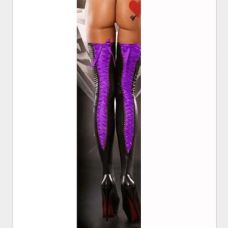 Блискучі вінілові панчохи на зав'язках фіолетового кольору Bdsm4u