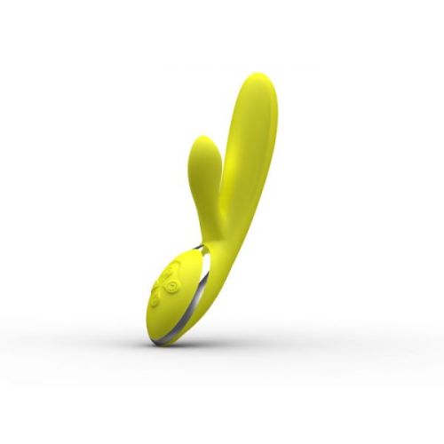 Вибратор силиконовый Bananas с клиторальным отростком желтый
