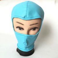 Капюшон маска для БДСМ с открытыми глазами голубая