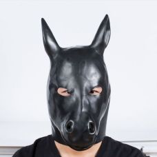 Маска капюшон лошади из натурального латекса черного цвета Bdsm4u Horse Hood