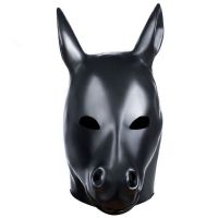 Маска капюшон лошади из натурального латекса черного цвета Bdsm4u Horse Hood