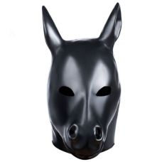 Маска капюшон лошади из натурального латекса черного цвета Bdsm4u Horse Hood