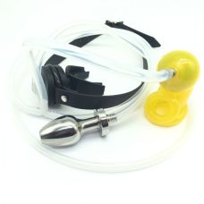 Уринальна система пояс вірності з'єднаний трубками з кляпом для рота та анальною пробкою з відповіддю жовтого кольору Bdsm4u Recycler Oxball