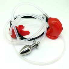 Пояс вірності на пеніс з урінальной системою в кляп і анальної пробкою для БДСМ червоний