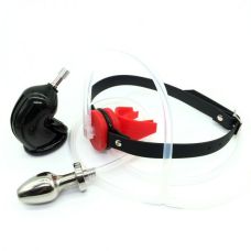 Уринальная система пояс верности соедененный трубками с кляпом для рта и анальной пробкой с ответствием RECYCLER OXBALL