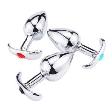 Анальна металлическая пробка серебристого цвета со стразиком Bdsm4u Anal Dilatator размер M