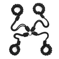 Фиксатор с манжетами для фиксации рук и ног БДСМ из хлопковой веревки черного цвета Bdsm4u