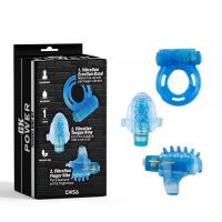 Набір насадок 3 предмети ерекційне віброкільце та кліторальні стимулятори для мови та на палець блакитного кольору Chisa Teasers Ring Kit