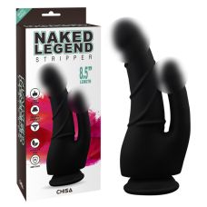 Двойной фаллоимитатор реалистичный на присоске черного цвета Chisa Stripper
