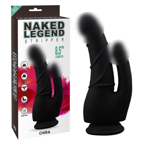 Двойной фаллоимитатор реалистичный на присоске черного цвета Chisa Stripper