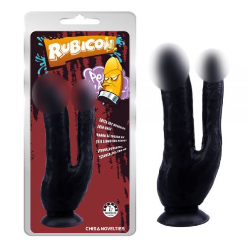 Подвійний фалоімітатор на присосці чорного кольору Chisa Dark Magic Dual Penis