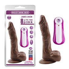 Вибратор реалистичный на присоске и мошонкой James Deen 8.5 Vibrating Dildo коричневый