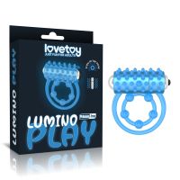 Вибрационное кольцо для пениса двойное голубое Lovetoy Lumino Play Ribbed