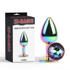 Анальная пробка металлическая хамелеон с радужным камушком Chisa Jewelled Metel Butt Plug