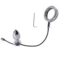 Фиксатор для члена металлический серебристый с анальной пробкой Bdsm4u Plug with Chain and Ring