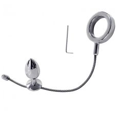 Фиксатор для члена металлический серебристый с анальной пробкой Bdsm4u Plug with Chain and Ring