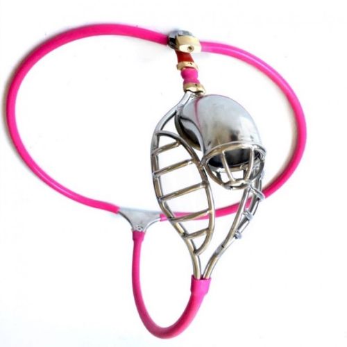 Пояс верности для мужчин из медицинской стали розово серебристый Bdsm4u Stainles Steel Adjustable Chastity Belt Device