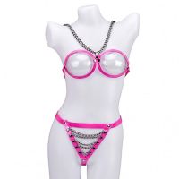 Жіночий комплект еротичної білизни рожевого кольору з ланцюжками Bdsm4u