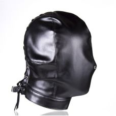 Кожанная маска полностью закрывающая лицо черная Bdsm4u