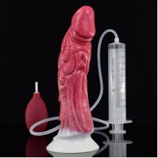 Фаллоимитатор фантастической формы с грушей и шприцом для набора жидкости из жидкого силикона красного цвета Bdsm4u