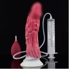 Фаллоімітатор фантастичної форми з грушею та шприцем для набору рідини з рідкого силікону червоного кольору Bdsm4u