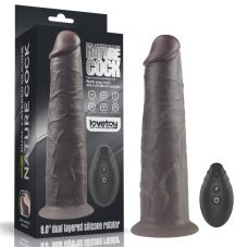 Вибратор реалистичный двухслойный на присоске черного цвета с пультом ДУ Lovetoy Dual Layered Platinum Rotator длина 203 мм